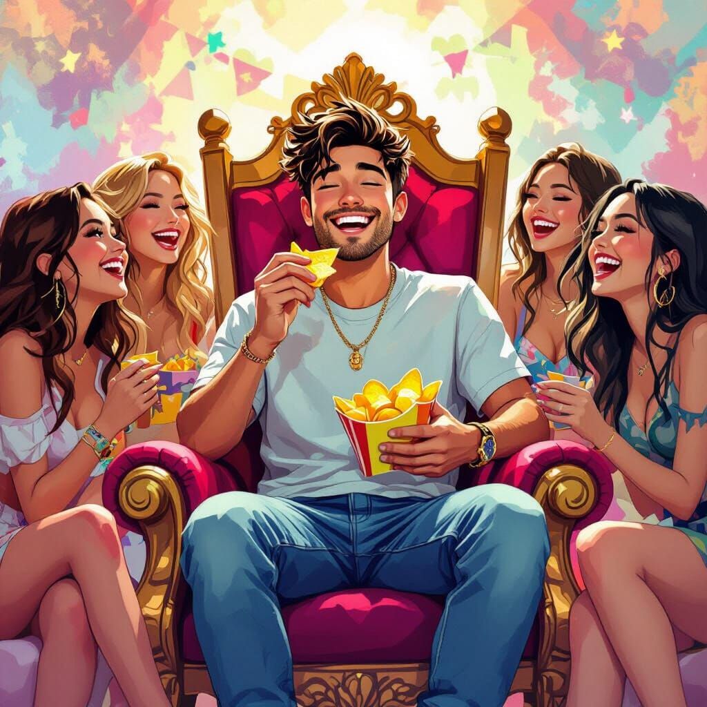 King Eli Enjoys Chips Amidst Joyful Crowd