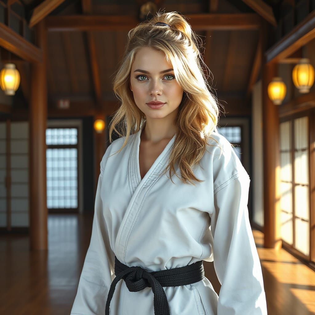 Woman in Dojo Echoing Dark Surrealism and Ethereal Fantasy