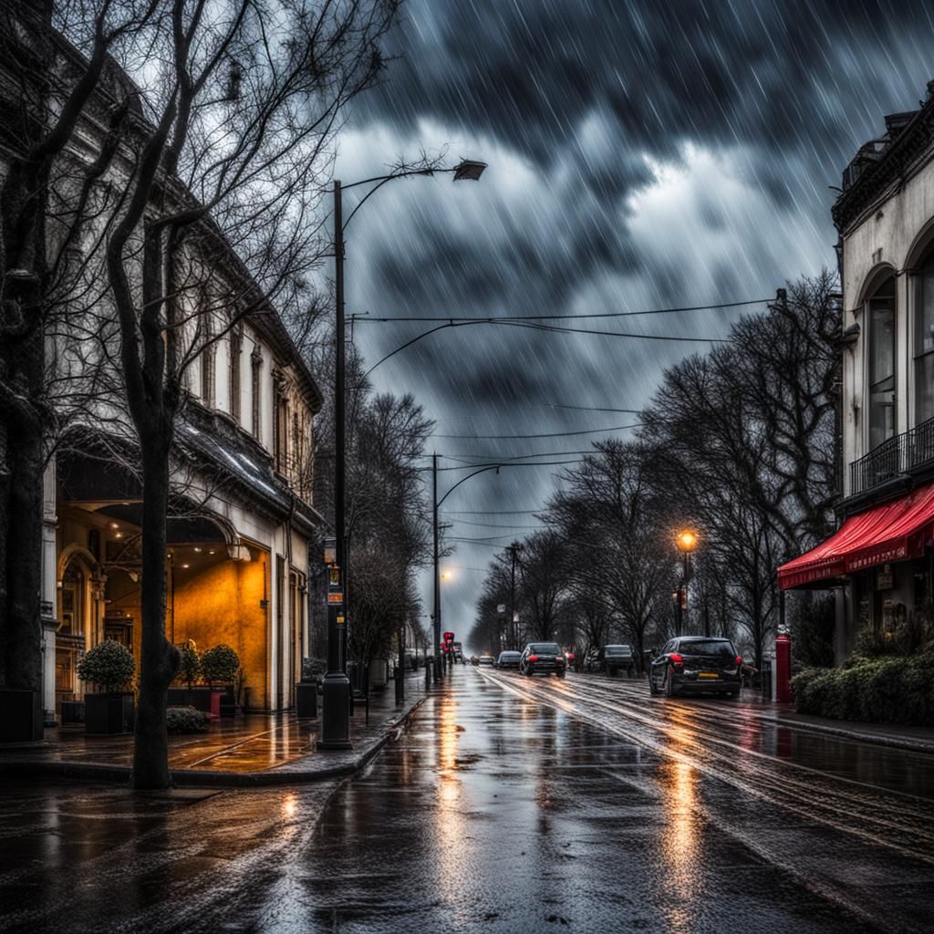 Rainy Stormy Day in Hyperrealistic Style