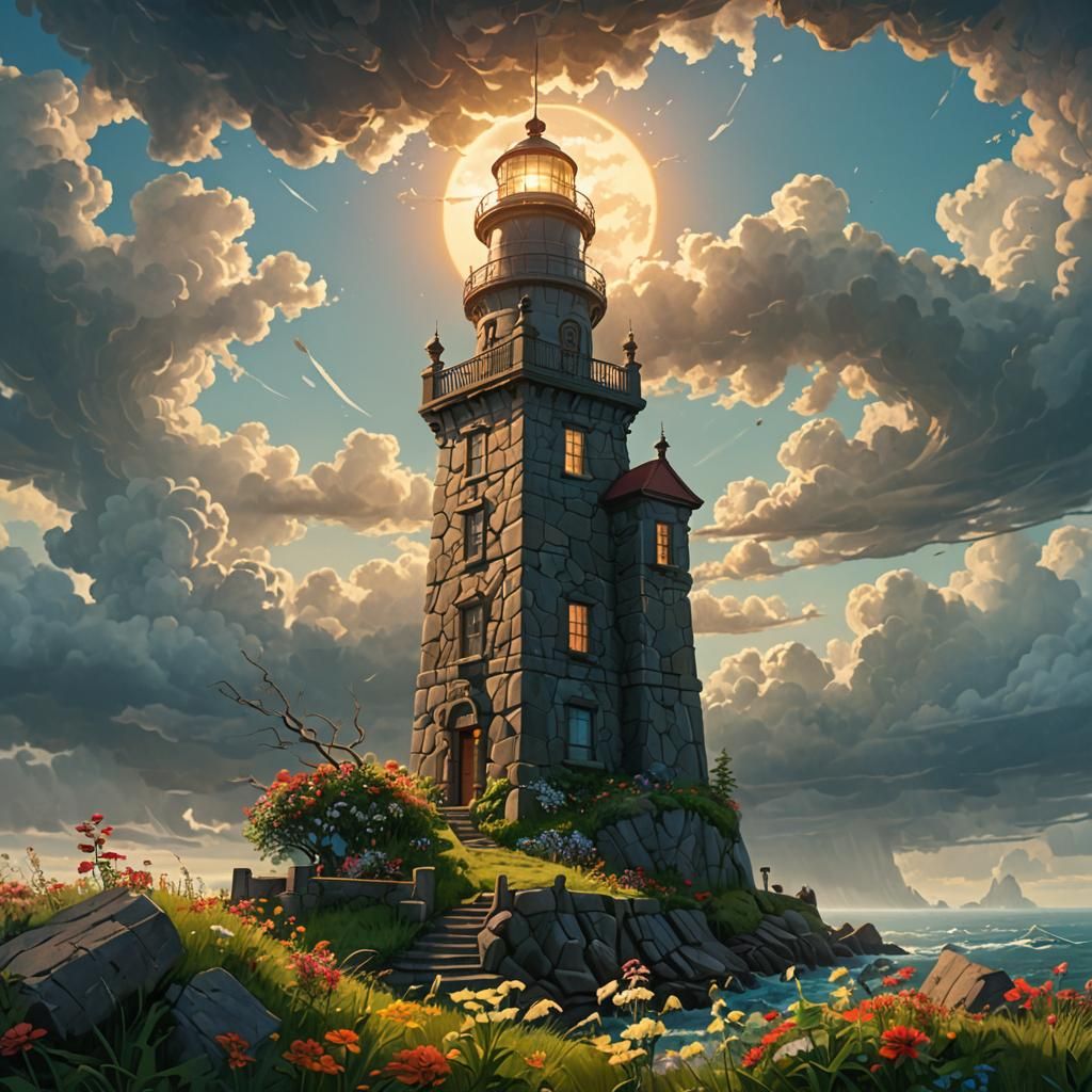 Lighthouse on Rocky Cliff: Fantastical Matte Painting