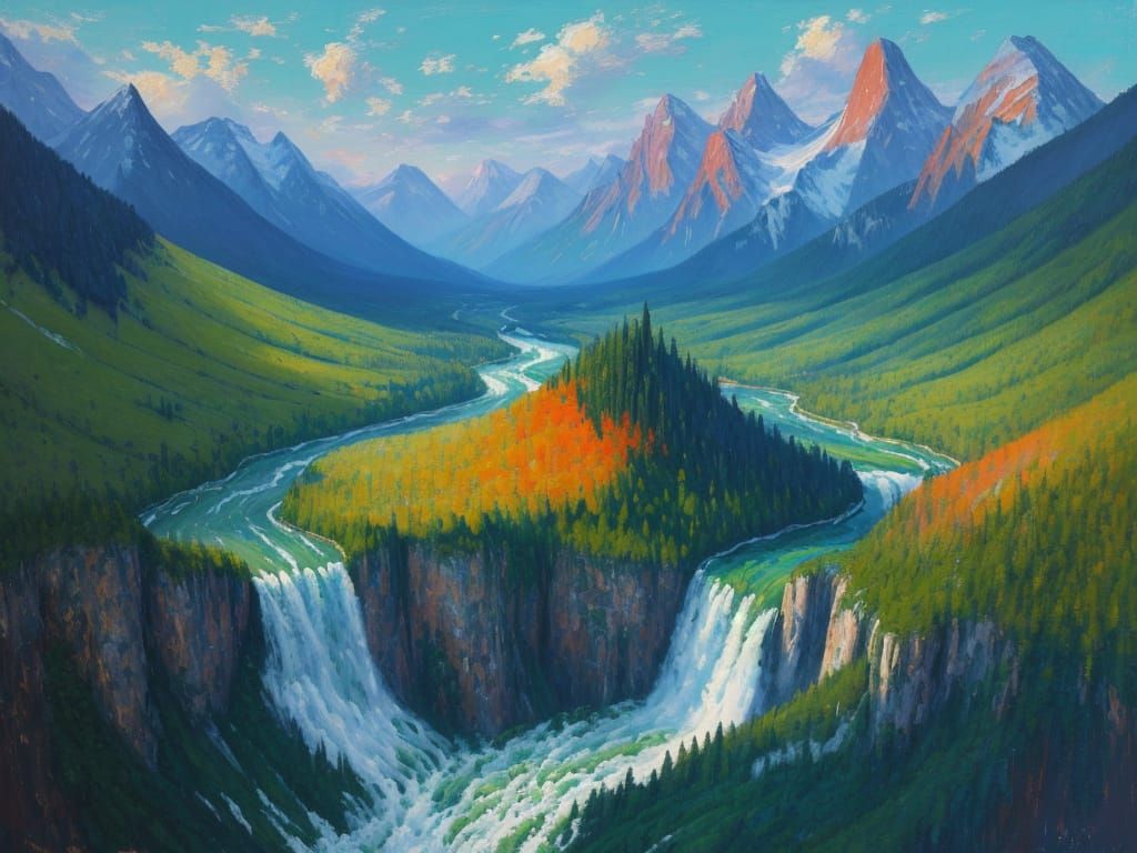 Breathtaking Mountain Landscapes in Neo-Impressionist Style
