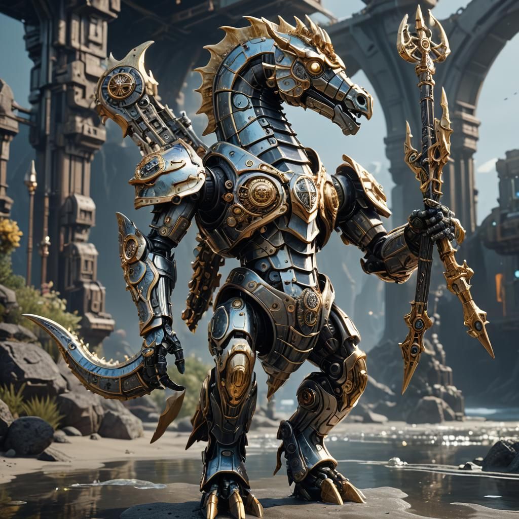 Futuristic Seahorse Warrior in Sci-Fi Style