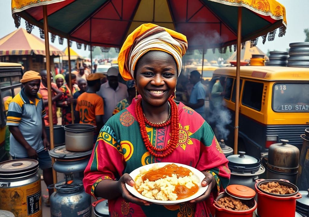 African Woman Serving Pap at Taxi Rank