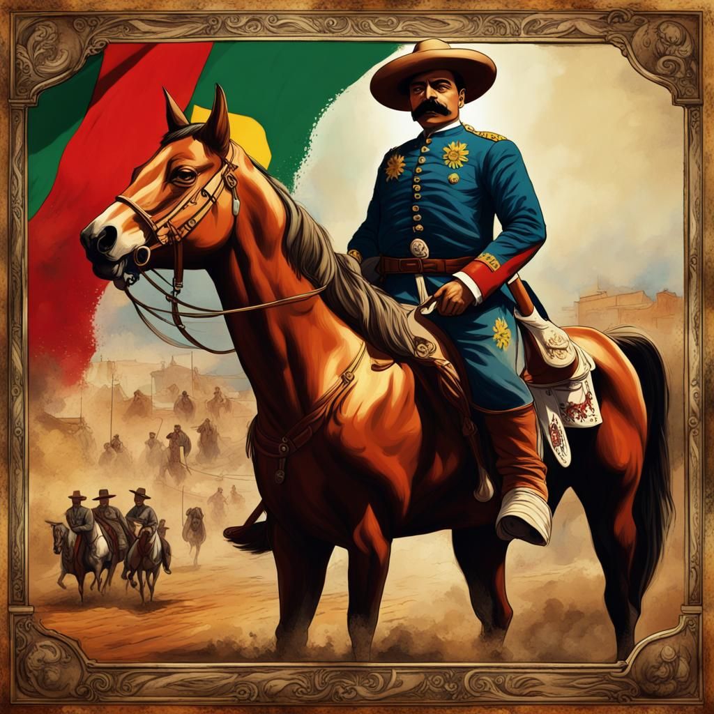 Emiliano Zapata, 1915, with Soldiers in Vivid Colors