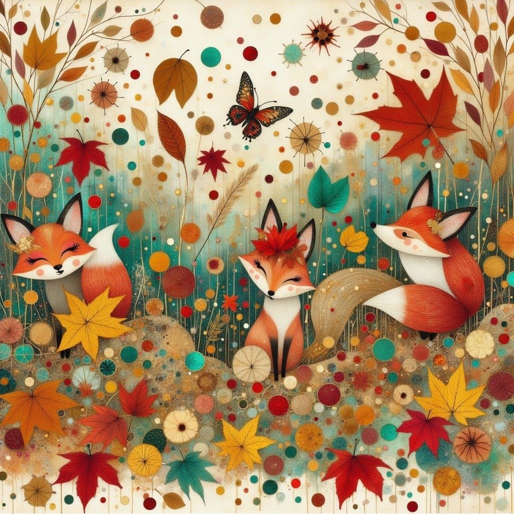 Whimsical Autumn Garden in Earth and Teal