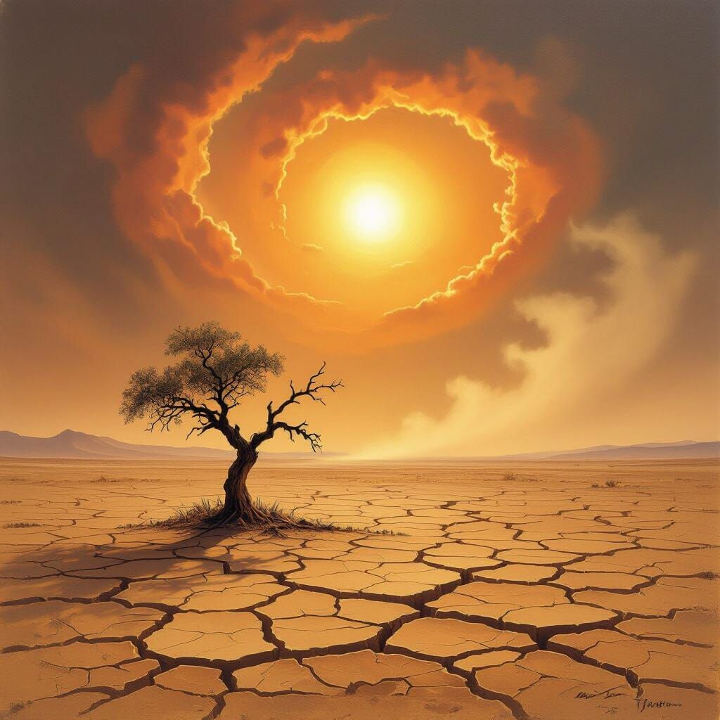 Desert Drought and Dust Storm in Oil Painting Style