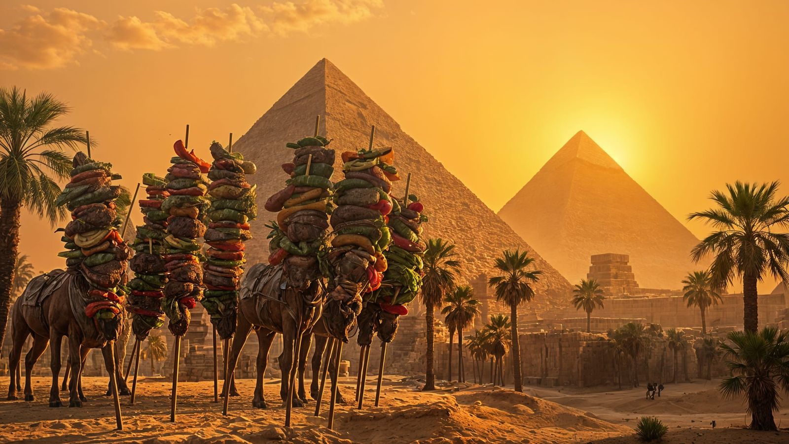 Giant Kebabs Forest Beside Giza Pyramids