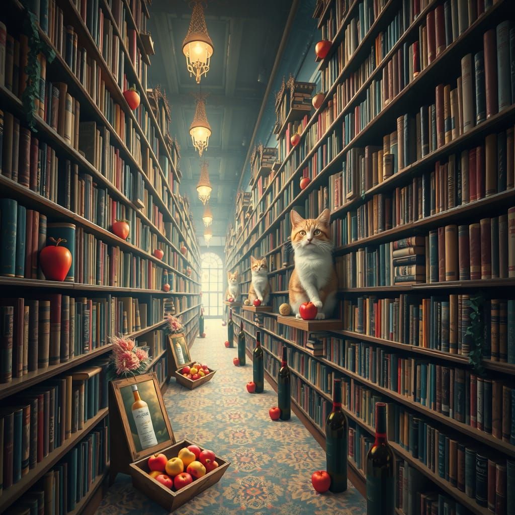 Hyperrealistic Library of Libraries in Vibrant, Maximalist S...