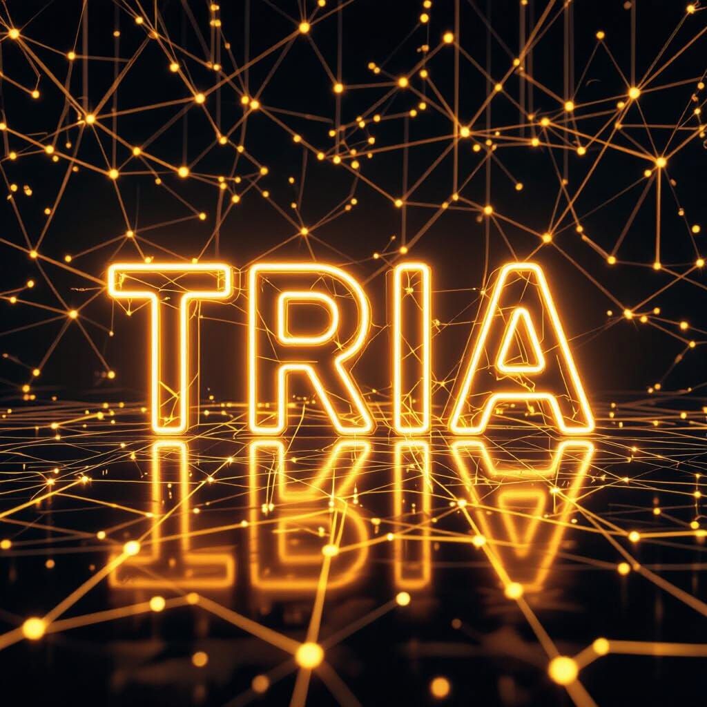Golden Neon "Tria" Network Background in Cyberpunk Style