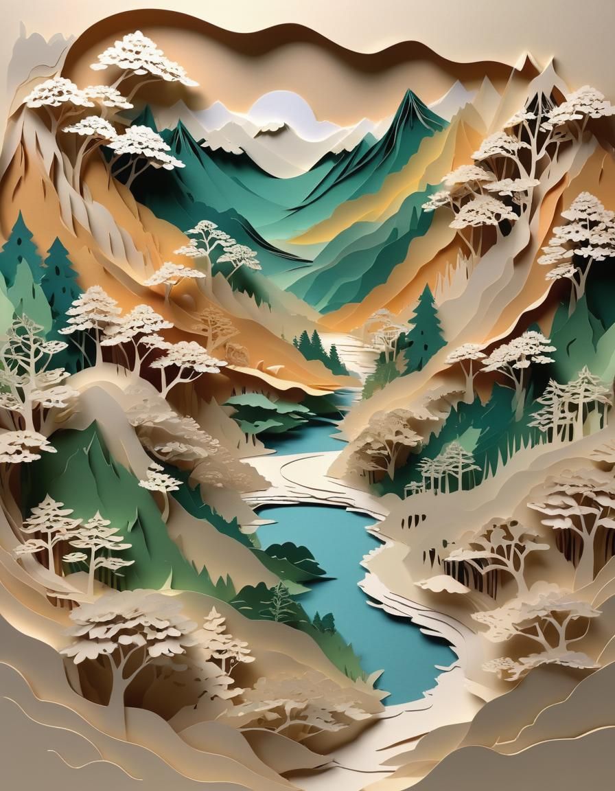 Abstract Kirigami Landscape Art