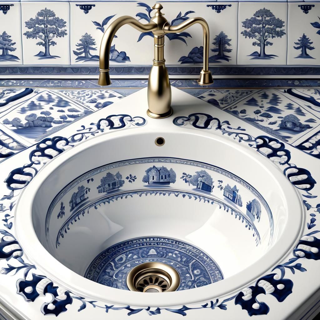 Ornate Porcelain Kitchen Sink with Intricate Designs