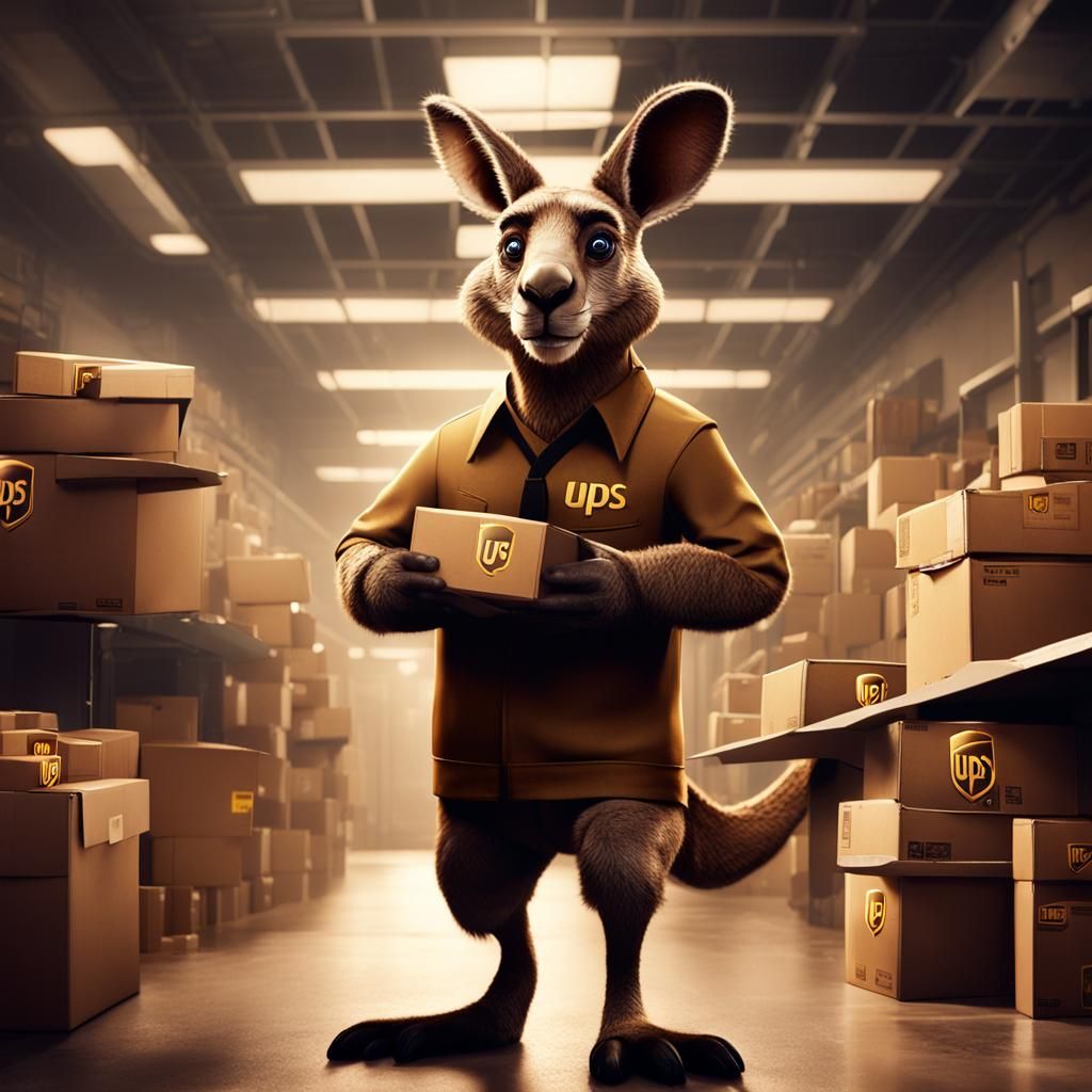 Kangaroo UPS Worker in Detailed Matte Painting Style
