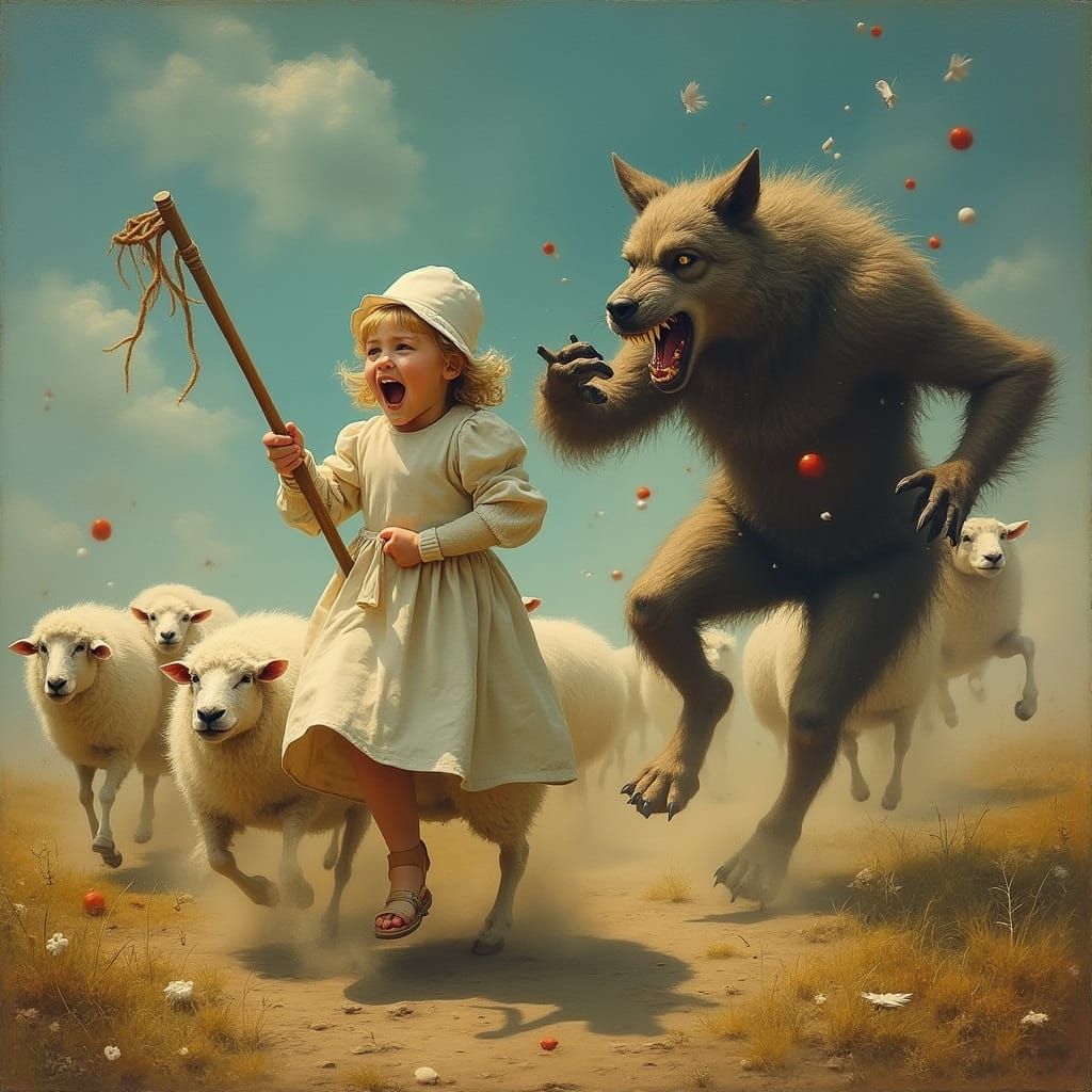 Surrealist Sheep Chase Inspired by Salvador Dali