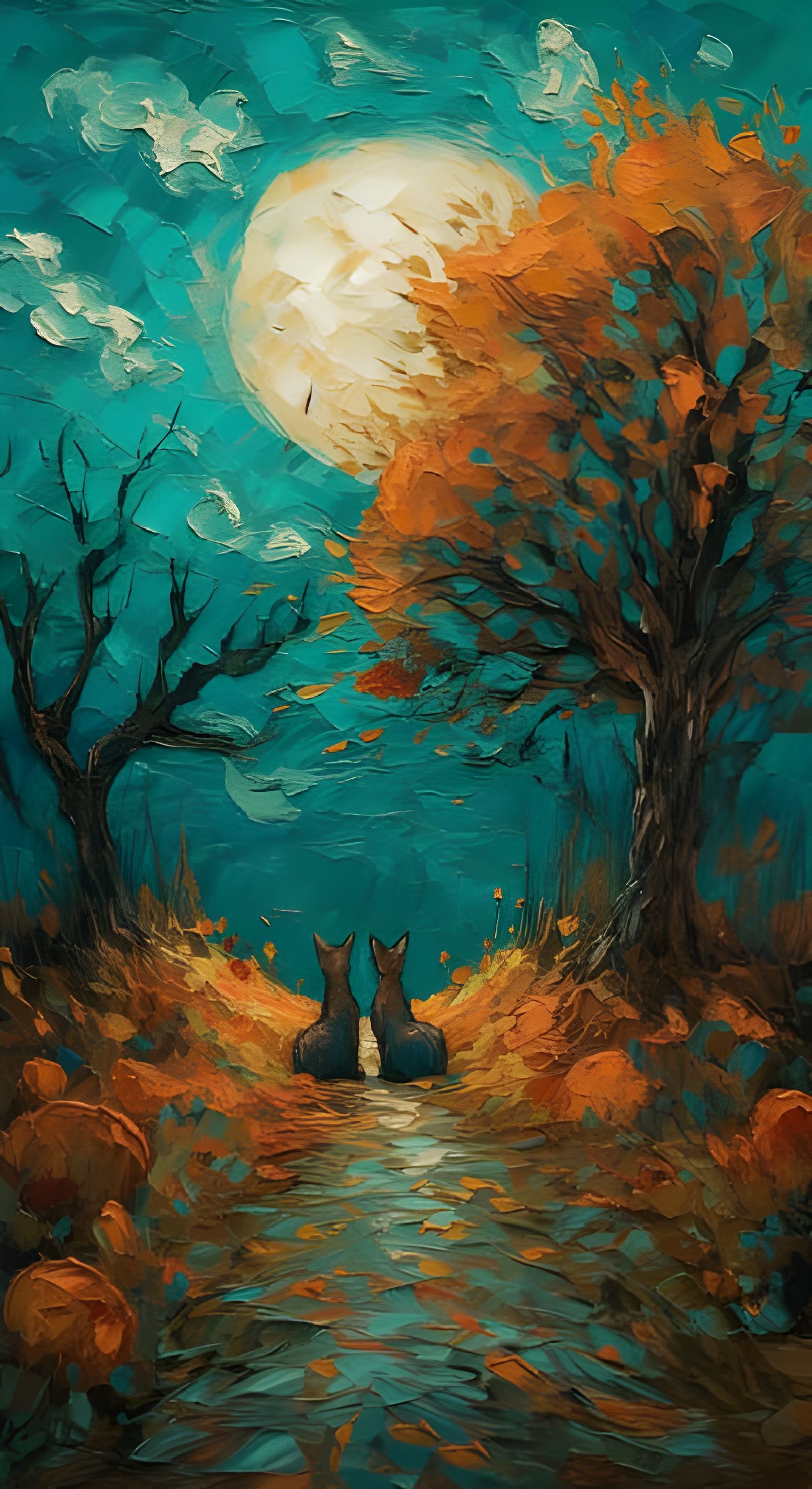 Autumn Foxes in Impasto Oil Painting