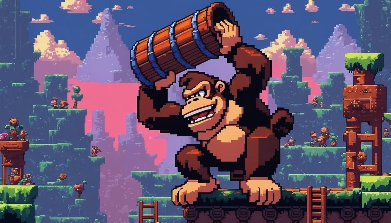 Donkey Kong Pixel Art in 8-Bit Style