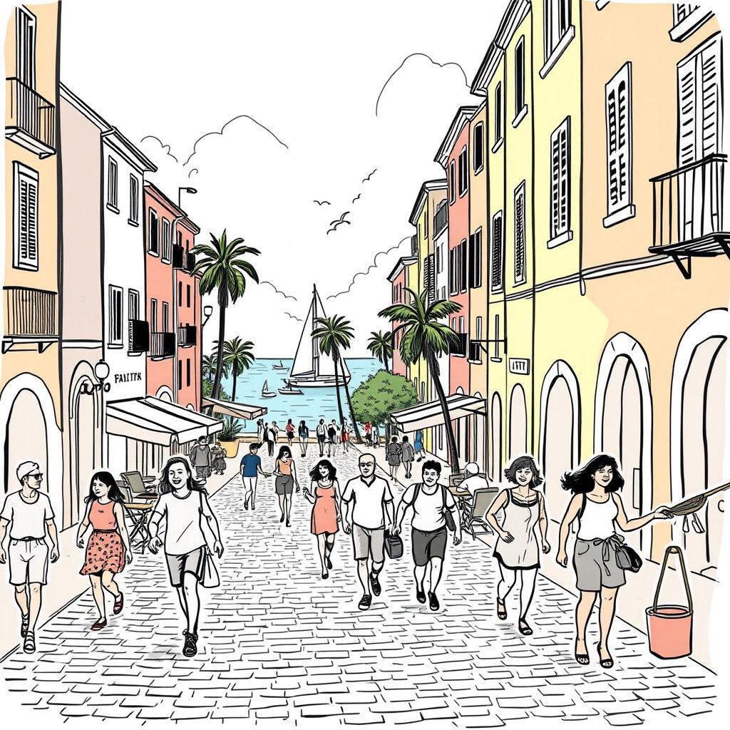 Italian Coastal Town Doodle in Whimsical Style