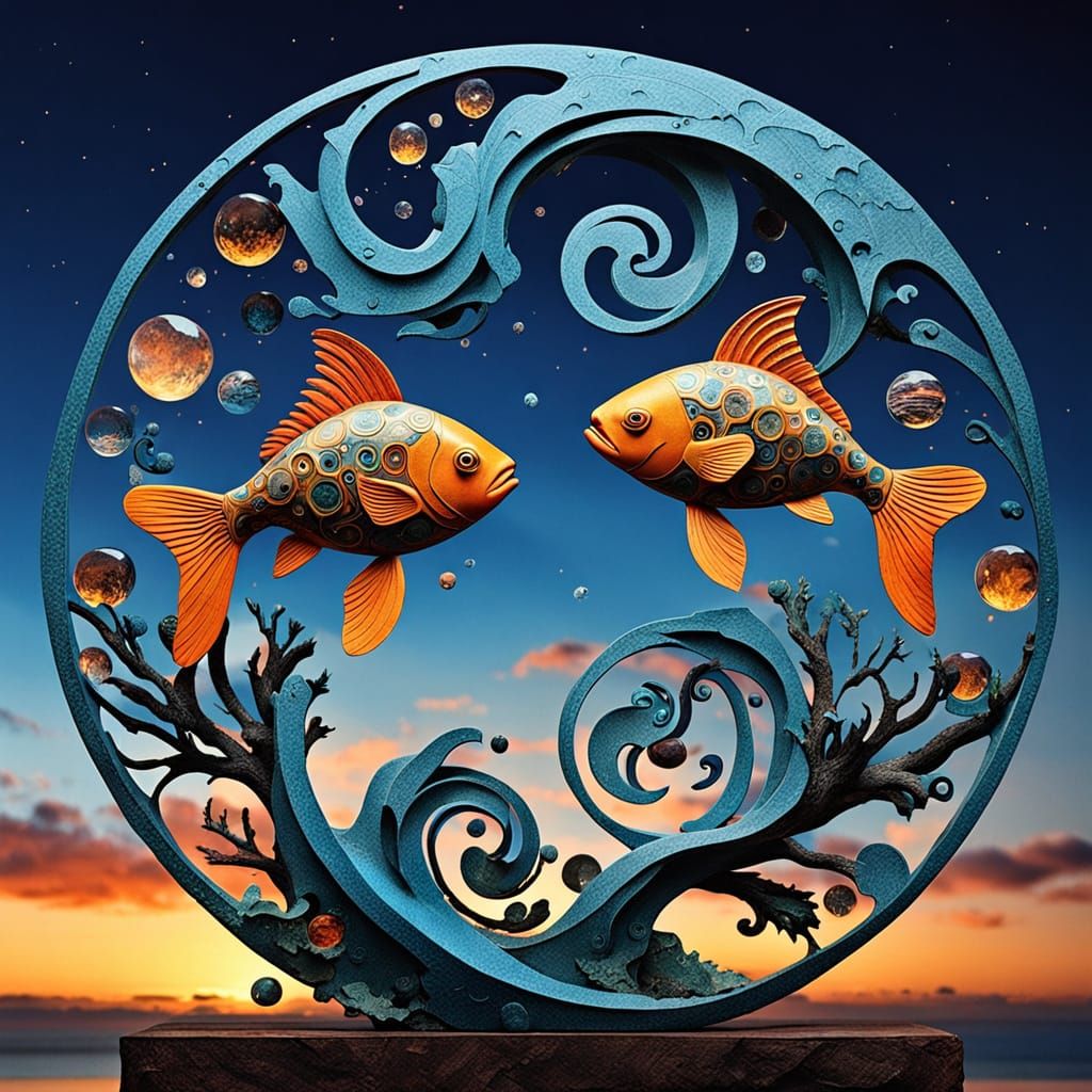 Surreal Zodiac Sculpture in Whimsical, Dreamlike Style