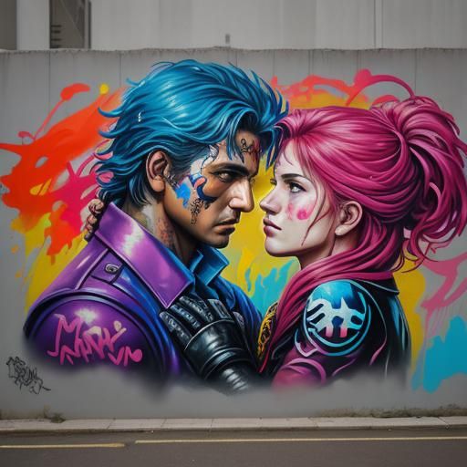 Romantic Embrace: Graffiti Art Style Novel Cover