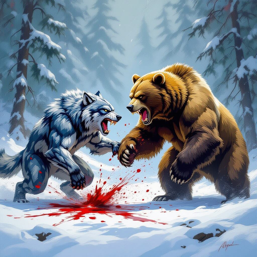 Hybrid Wolf-Tiger Battles Grizzly Bear in Violent Fantasy Ar...