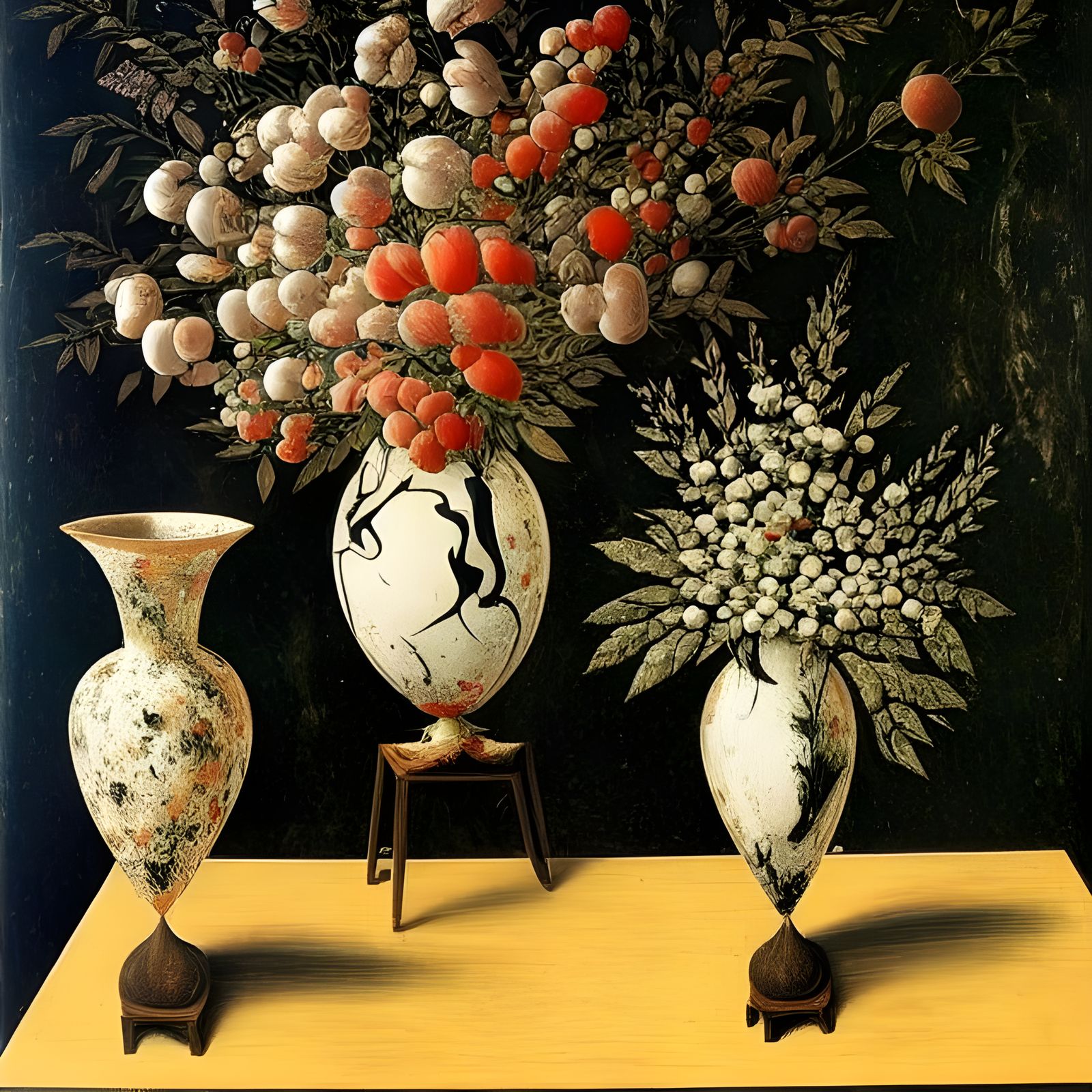 Vases on Table: Botticelli Meets Pollock