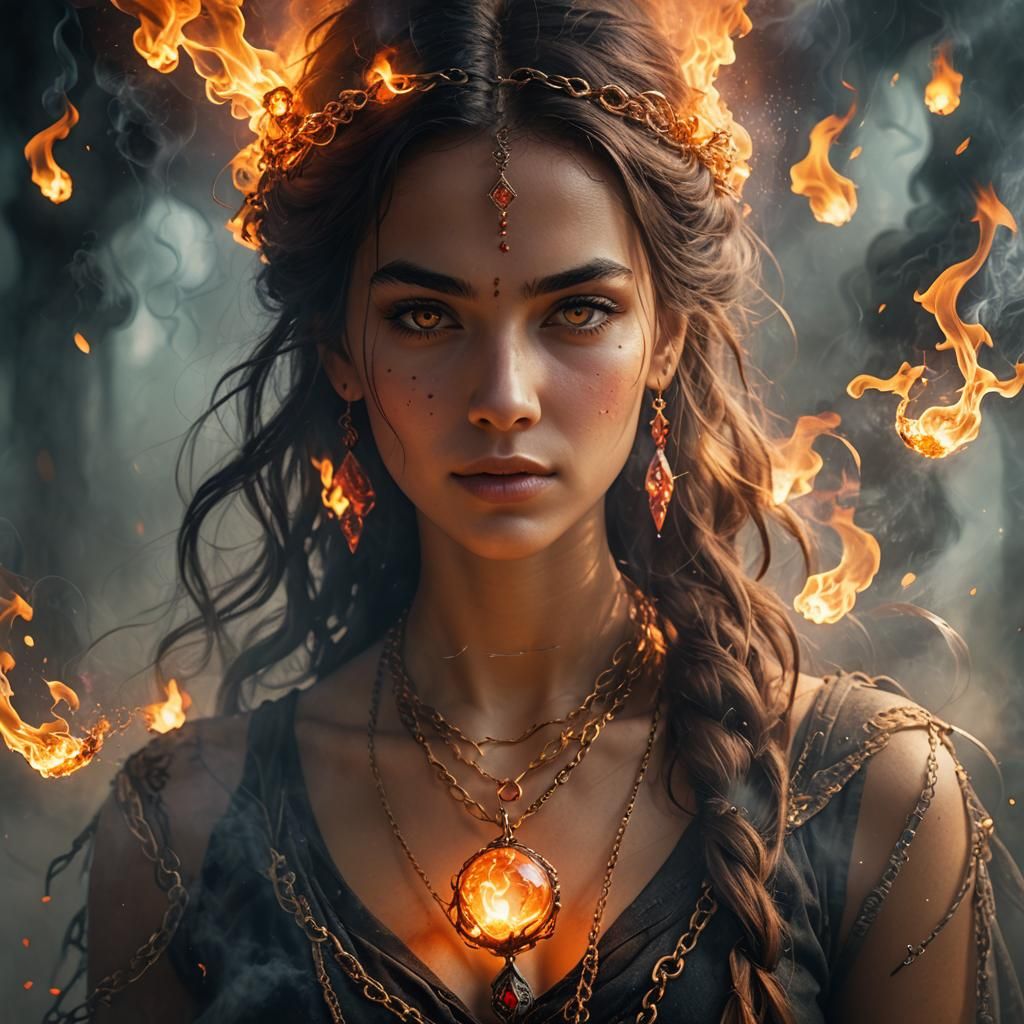 Mystical Woman with Necklace of Fireballs