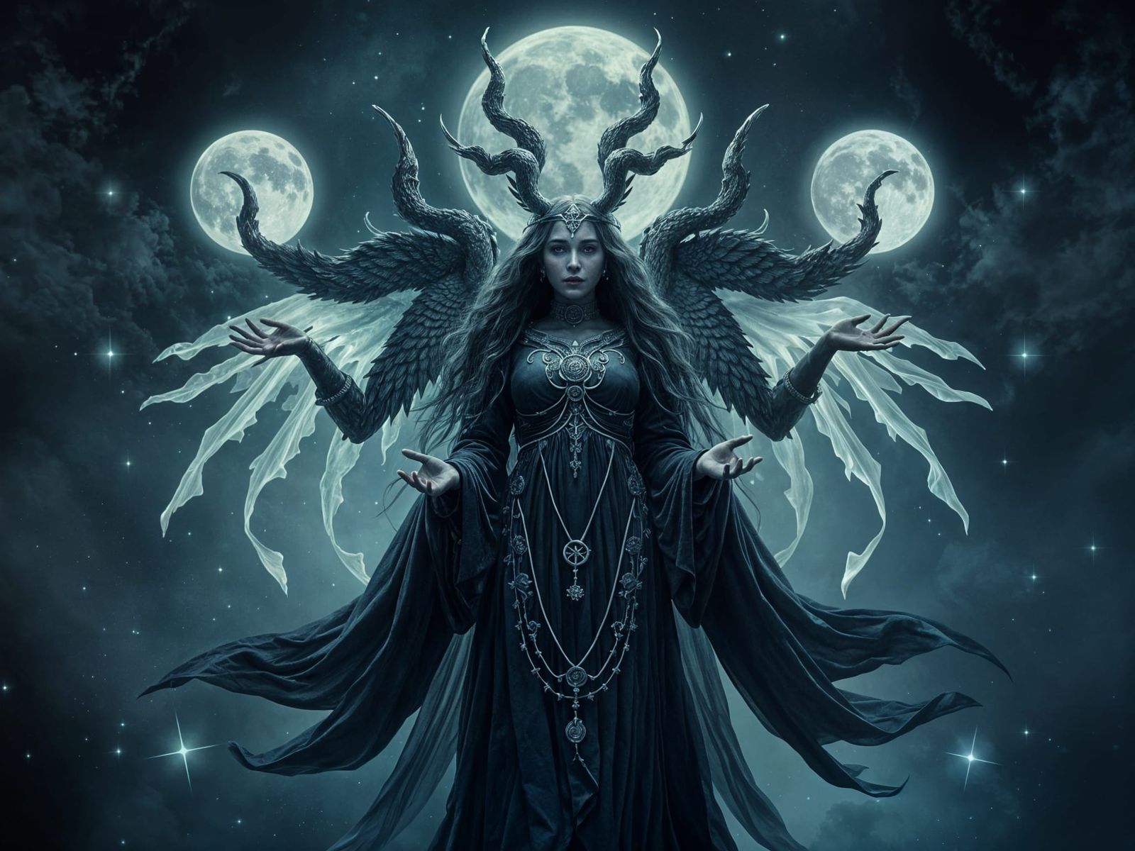 Majestic Triple Goddess in Ethereal Realm