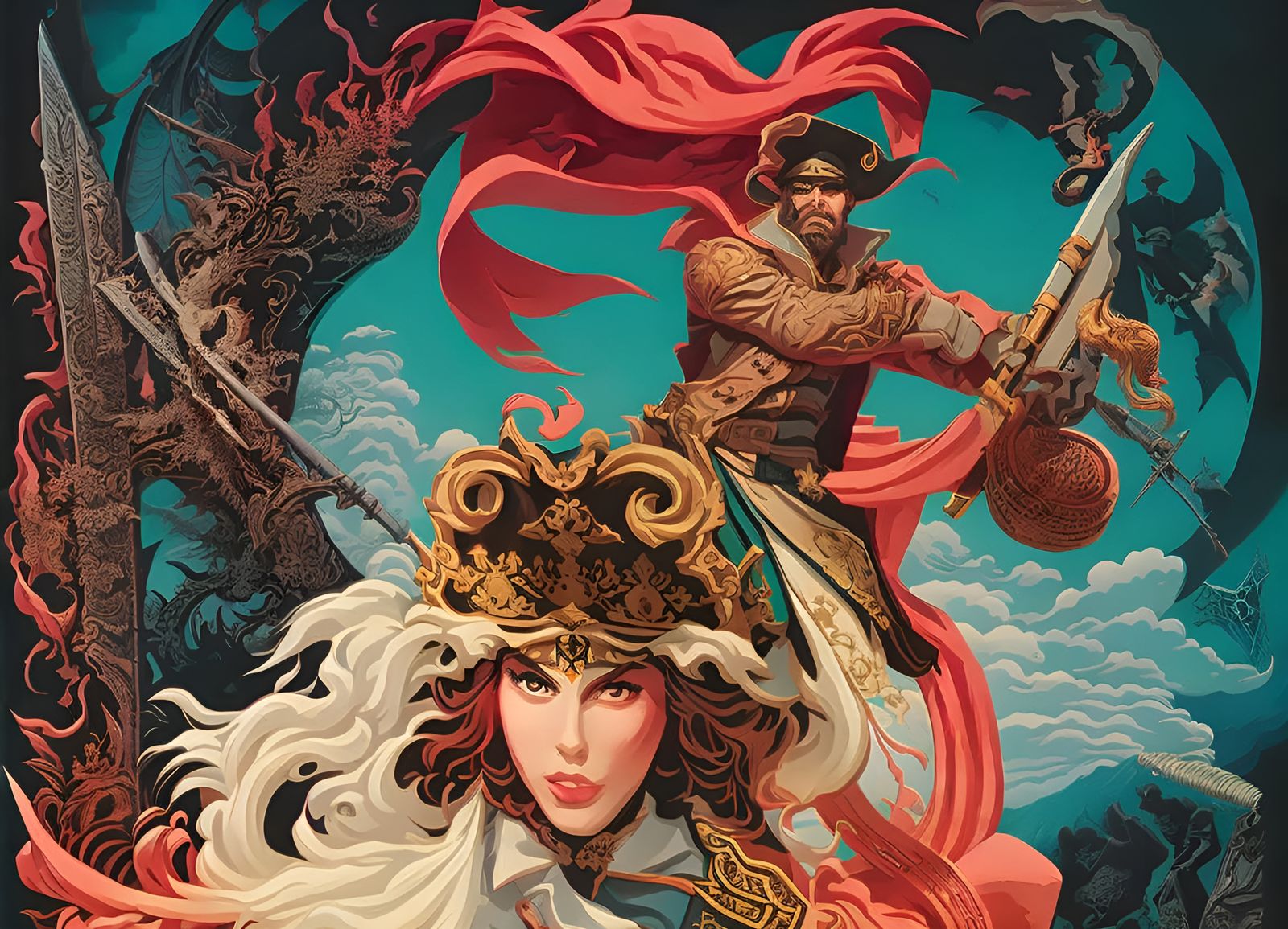 Pirate Ships and Exploding Skulls in Vintage Style