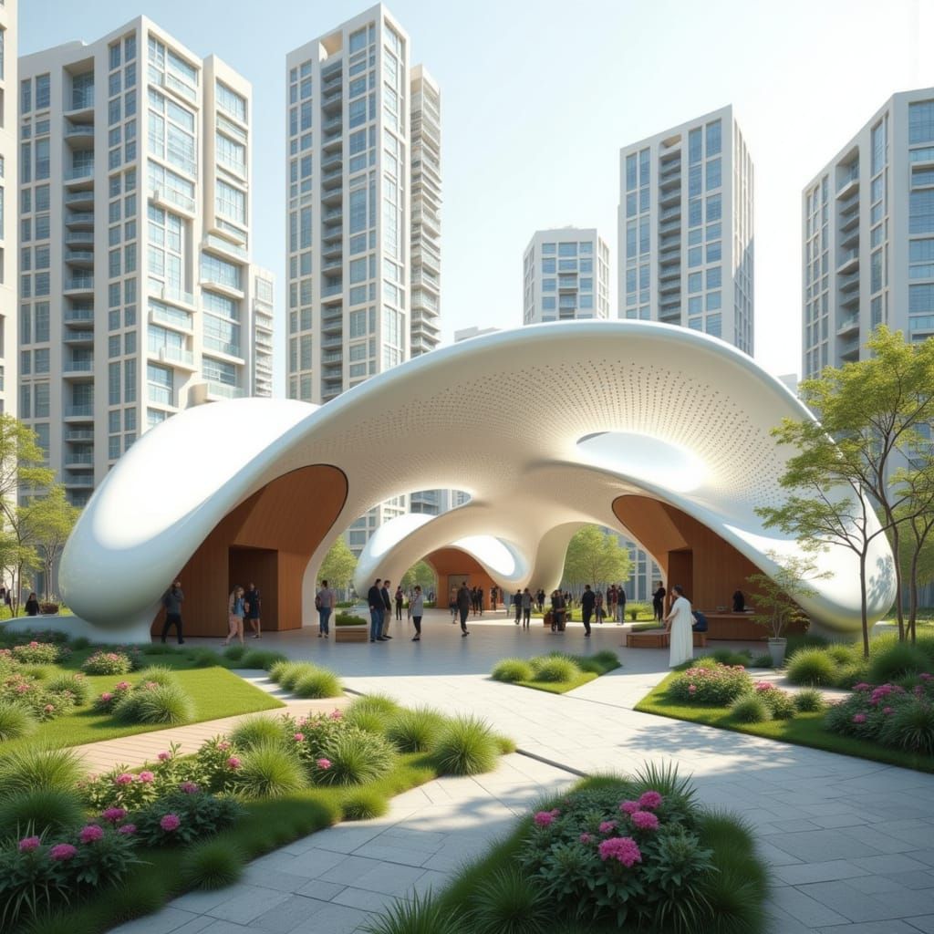 Futuristic Shell Roof Supported by Modern Architecture in Du...