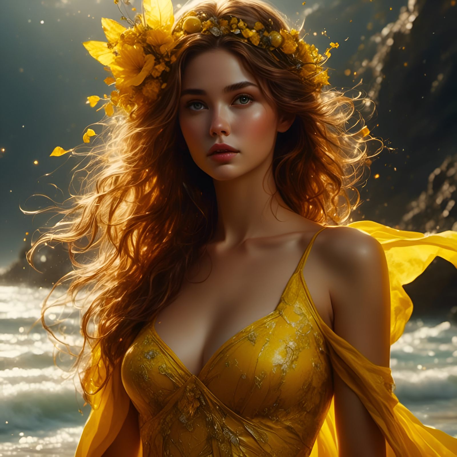 Princess Belle in Yellow Swimsuit on Beach