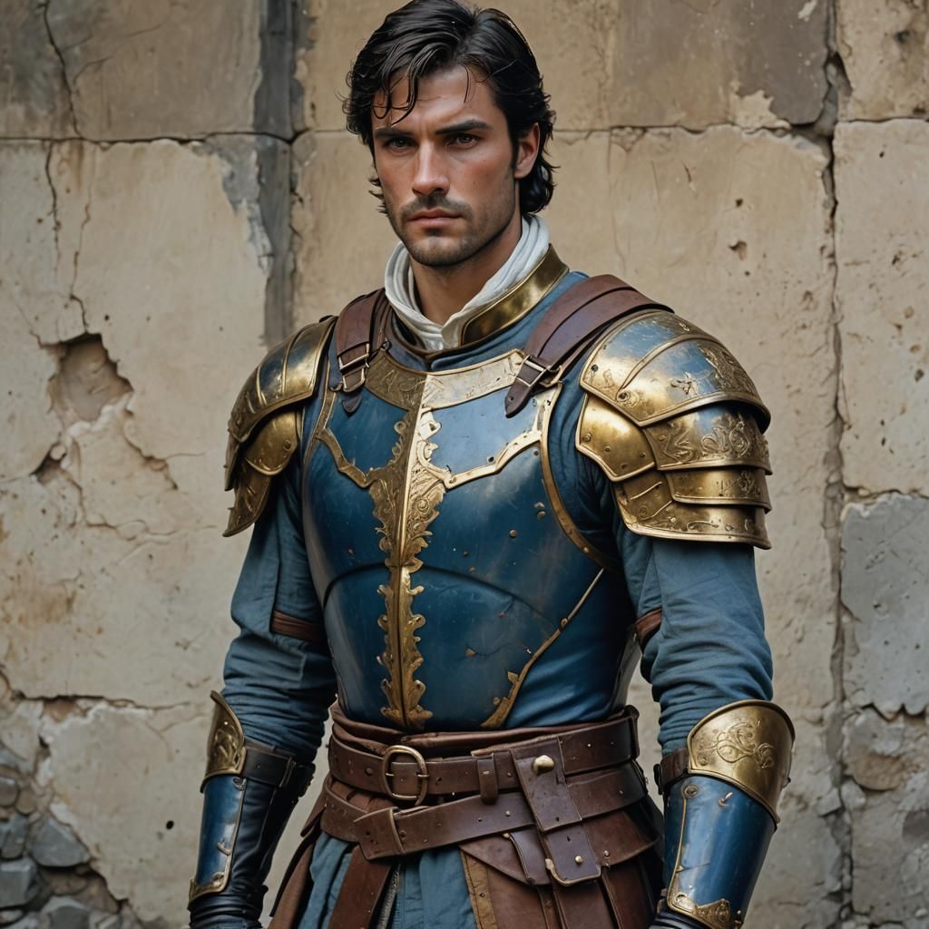 Medieval Man-at-Arms Portrait in Art Nouveau Style