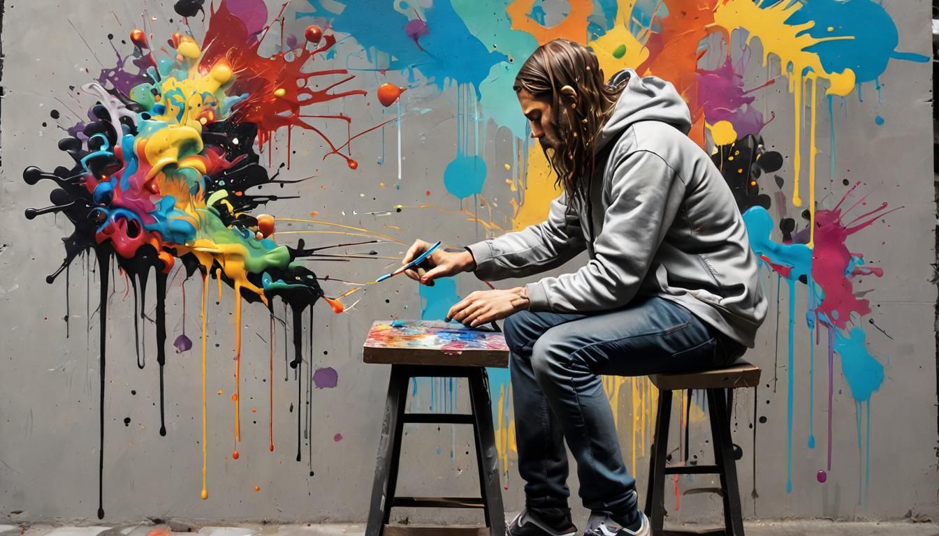Painting Hand Drawing Artist in Graffiti Style