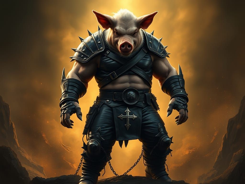 Muscular Pig-Man Warrior in Leather Armor