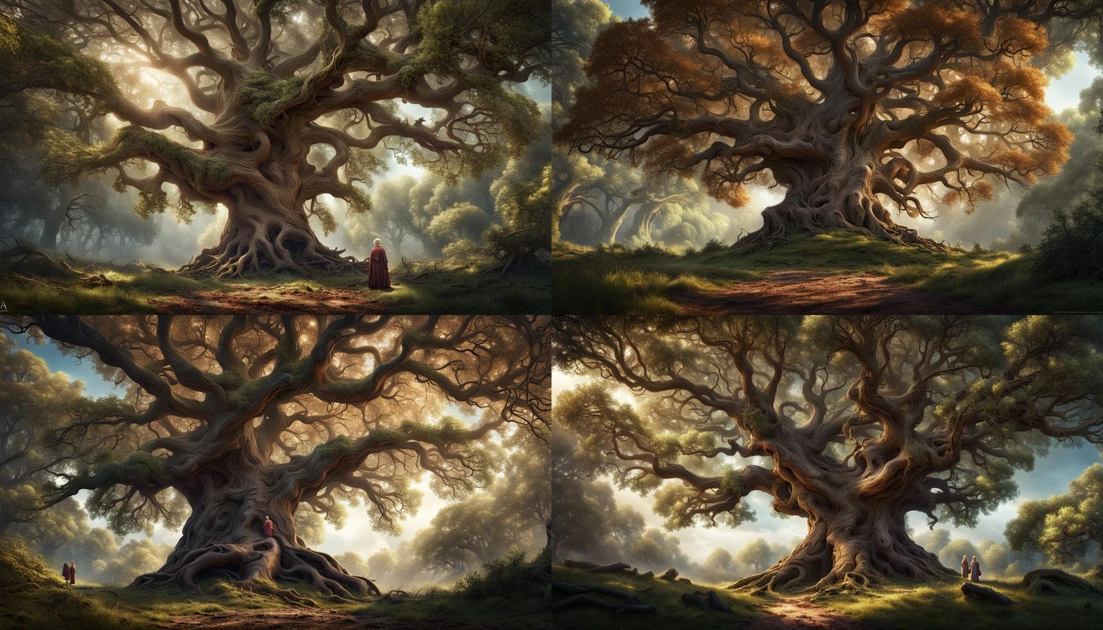 Towering Oak and Wise Woman: Fantasy Art