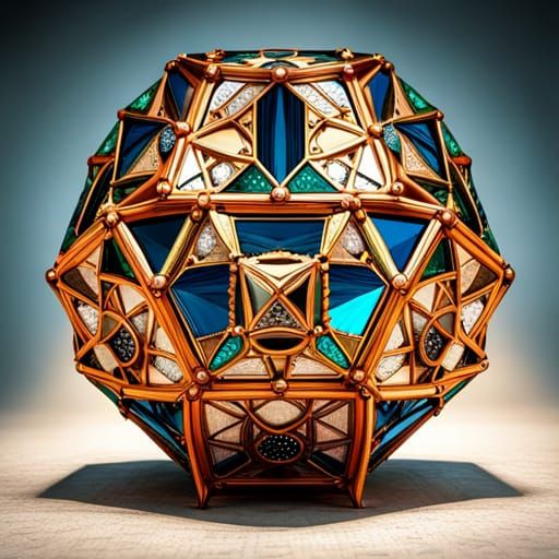 Intricate Steampunk Icosahedron Jewel in Art Deco Style