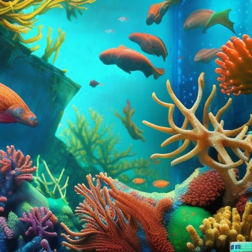 Vibrant Underwater Scene with Coral Reef, Digital Painting