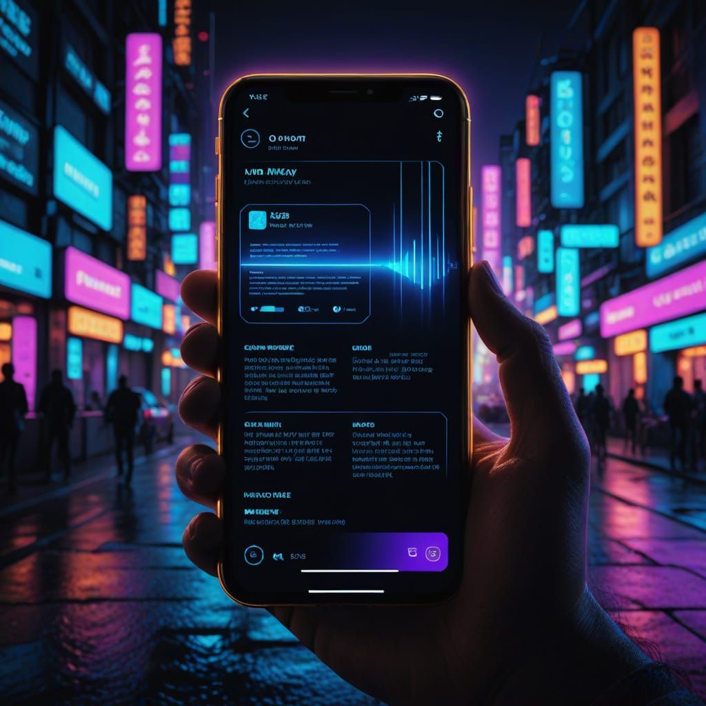 Glowing Digital Art of a Phone Screen at Night