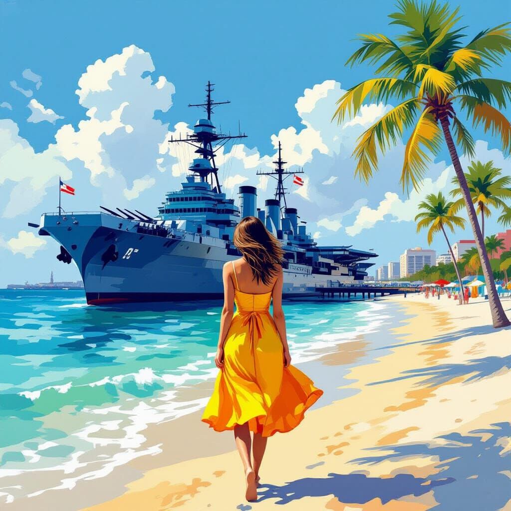 Woman on Corpus Christi Beach in Impressionist Style