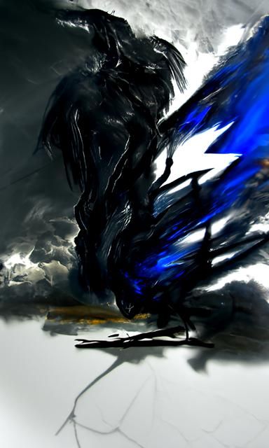 Dark Blue Winged Demon in Hyperrealism