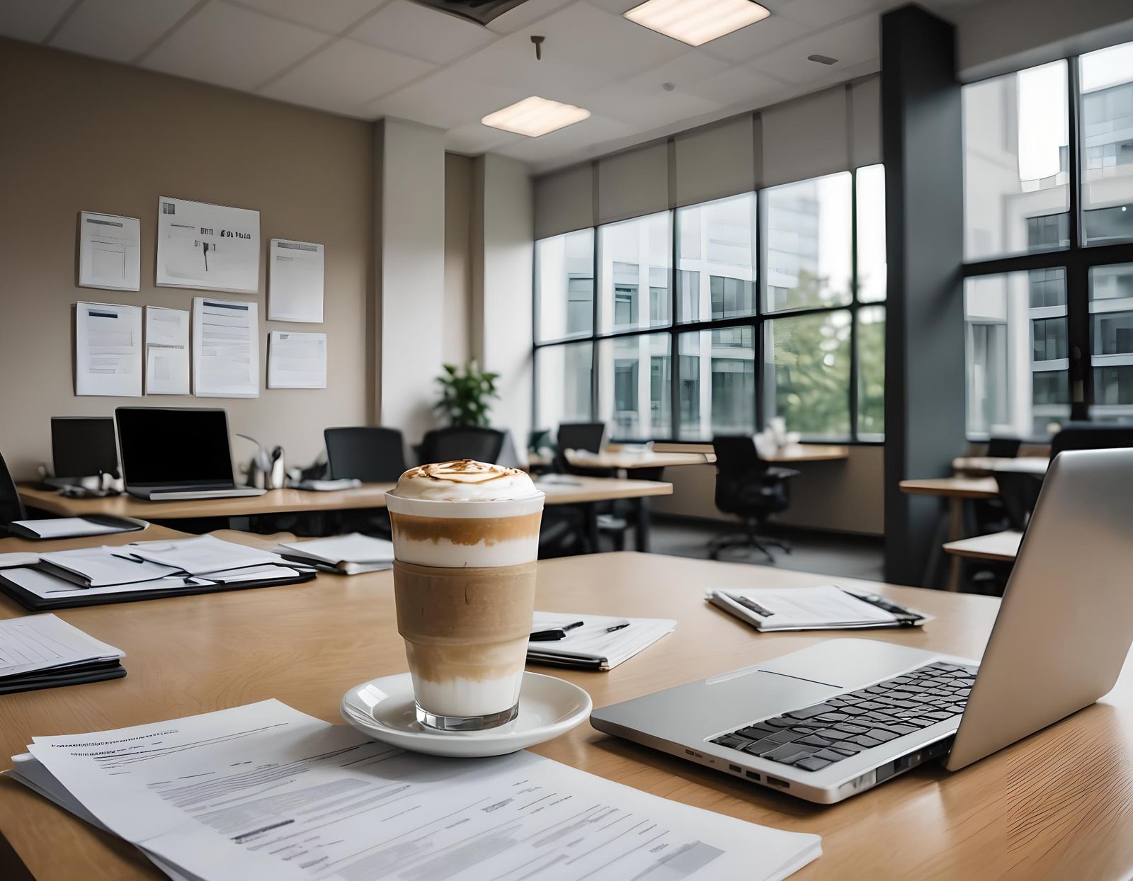 Latte on Desk in Corporate Office