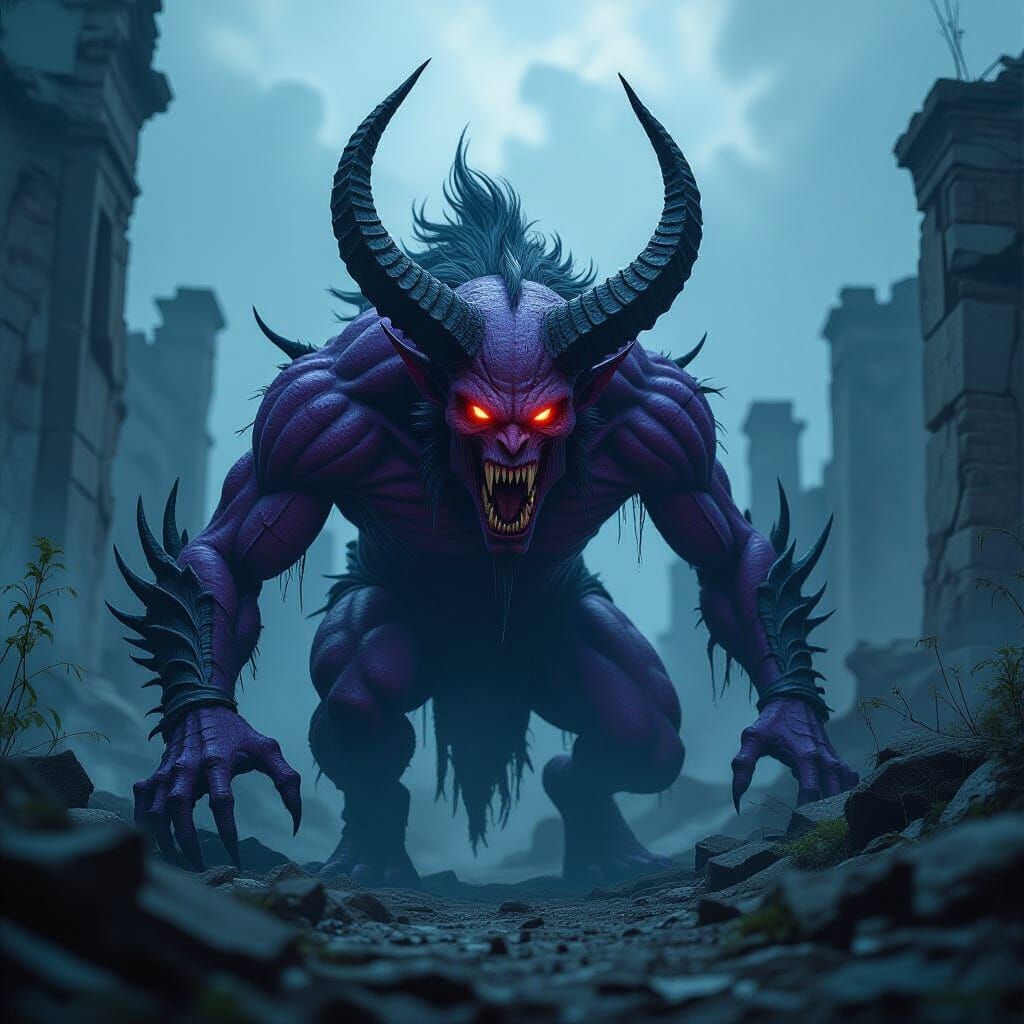 Demonic Monster in Dystopian Landscape Art