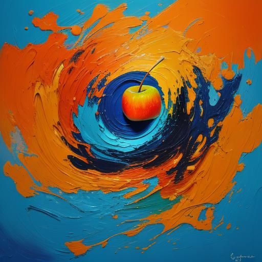 Golden Apple in Abstract Impasto Painting