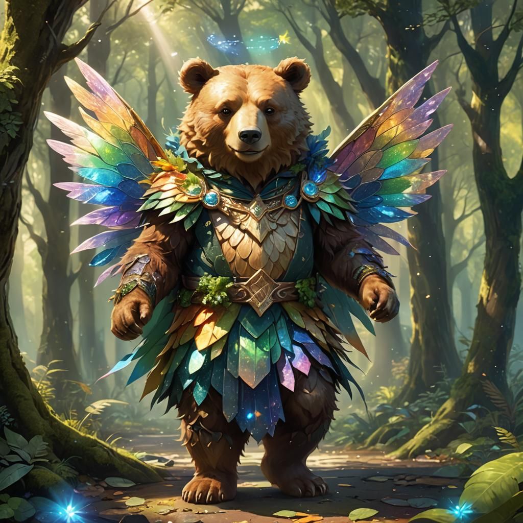 all vibrant green-blue rainbow sparkle wings on an anthropom...