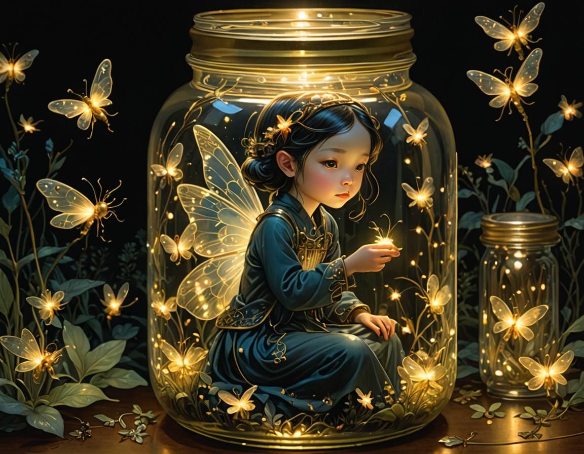 Firefly Fairy in Jar, Dark Fantasy Art