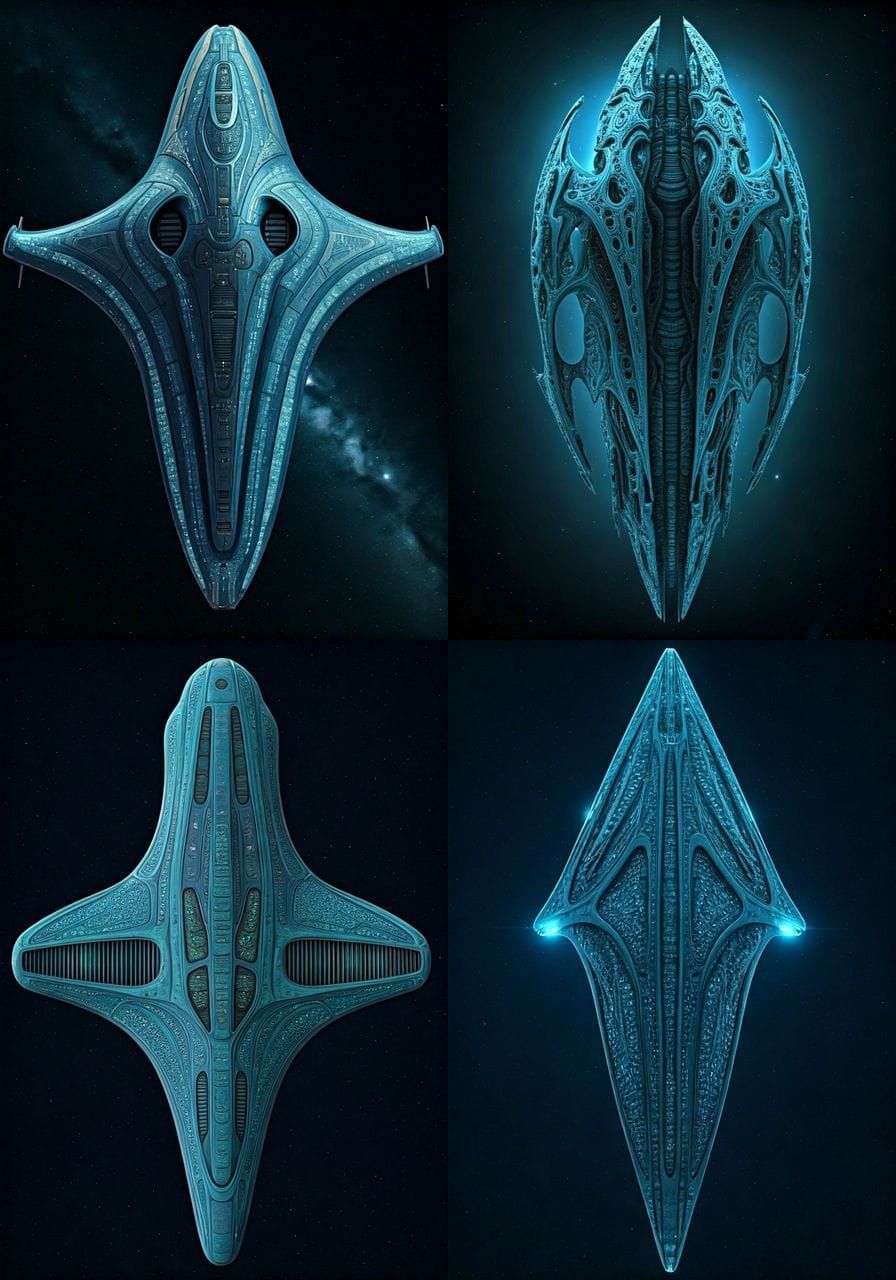 Aqua-Blue Technorganic Andorian Starship Top View