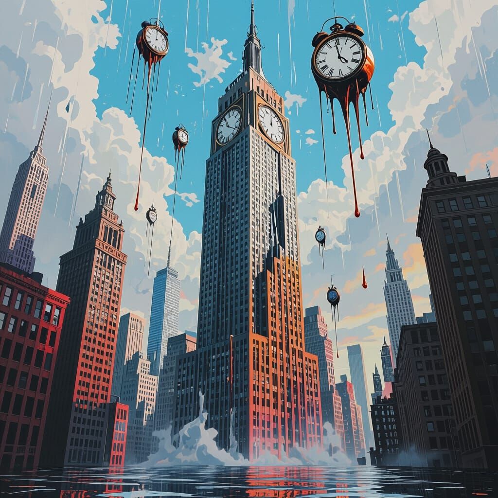 Surreal Melting Cityscape Inspired by Oil on Canvas