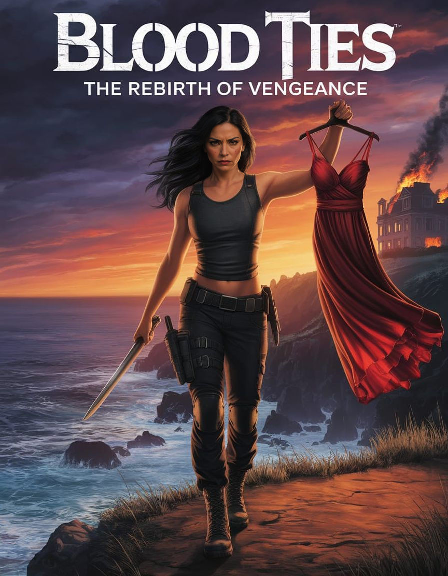 Fierce Latina Woman with Burning Dress on Cliffside