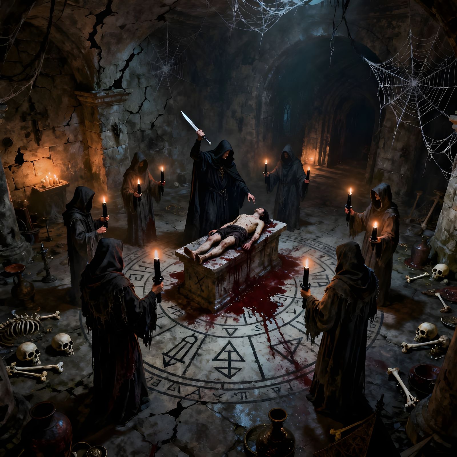 Macabre Crypt Ritual in Gothic Style