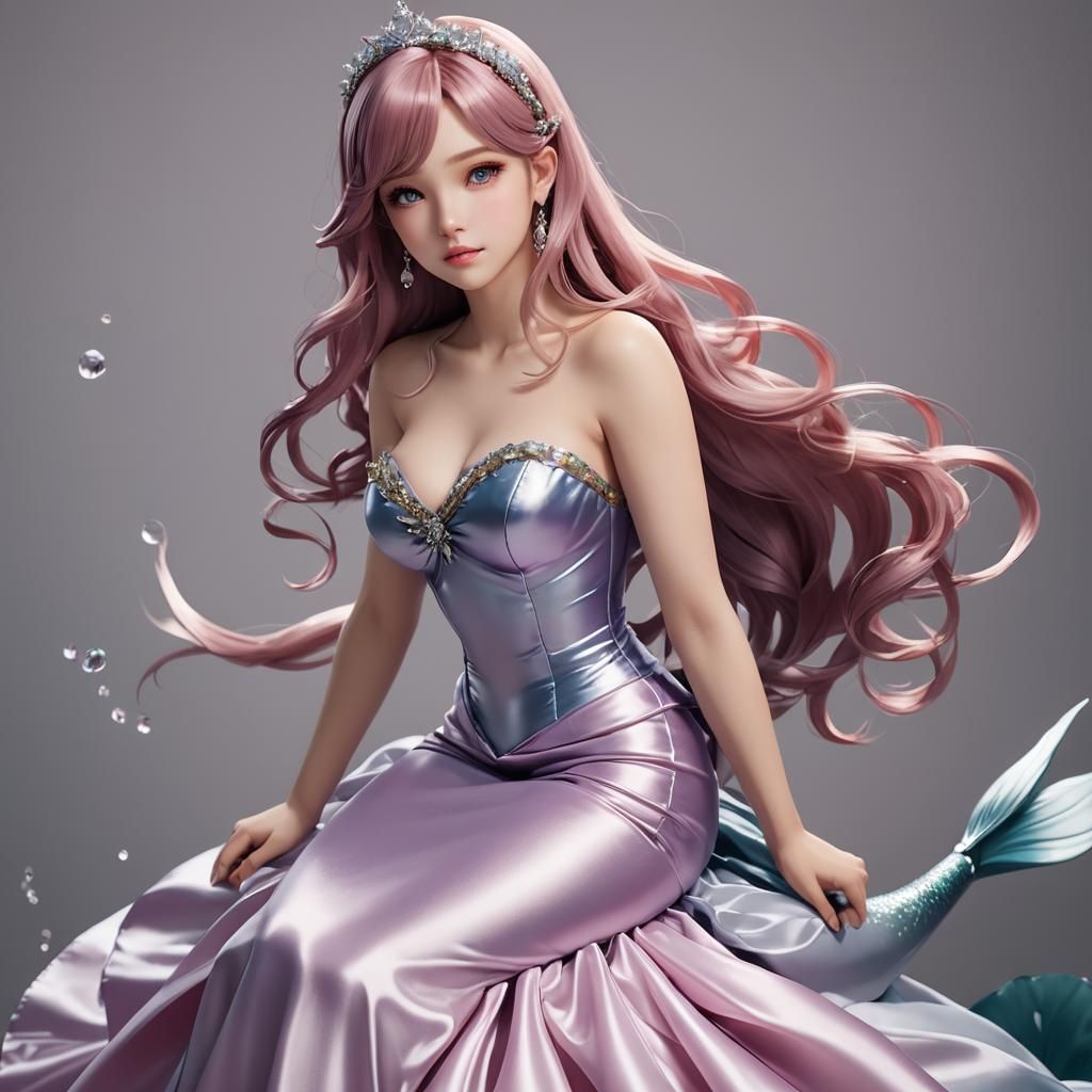 Sissy in Satin Mermaid Dress: 3D Anime Art
