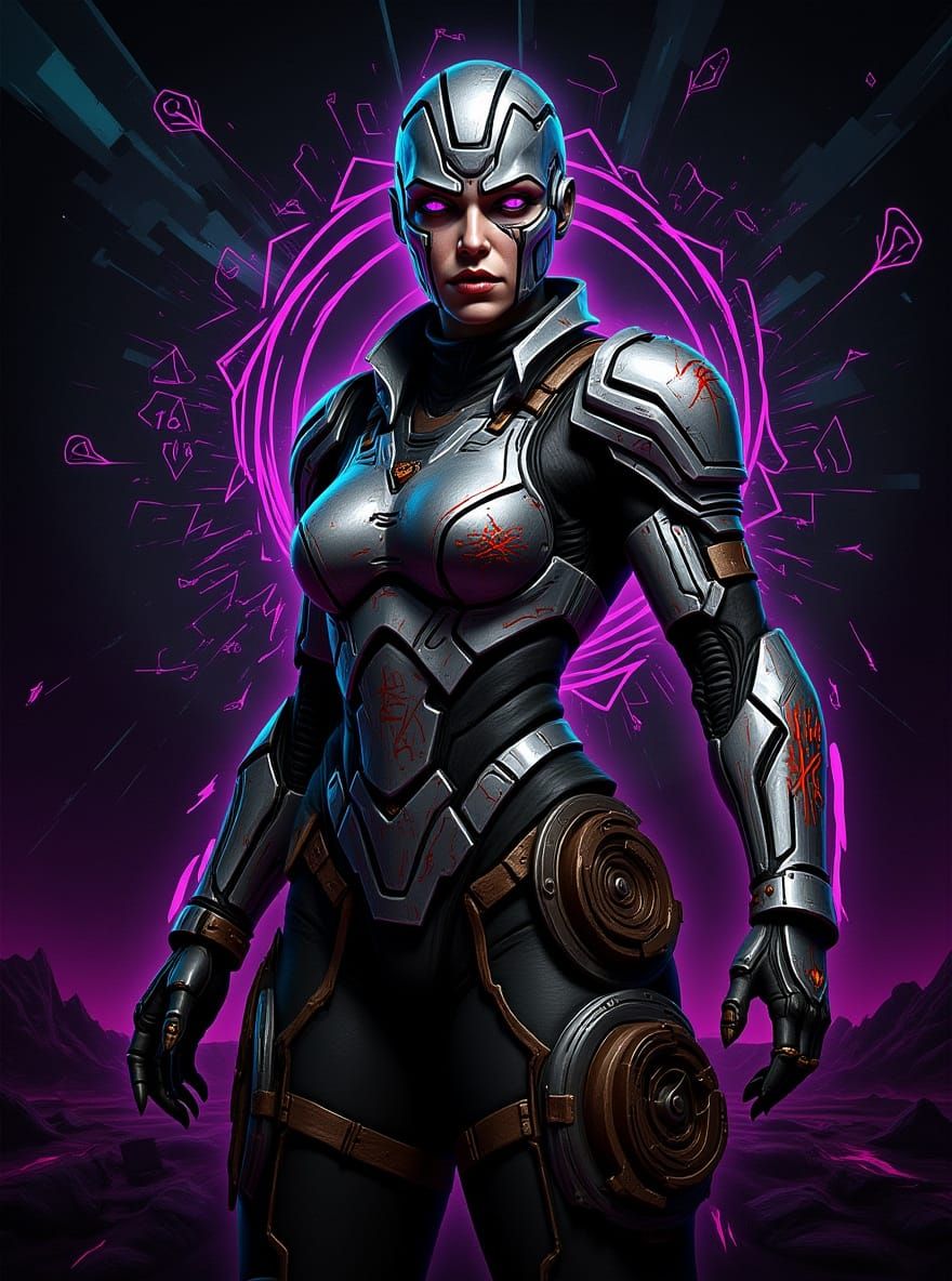 Futuristic Warrior Portrait in Cubist Brutalist Style