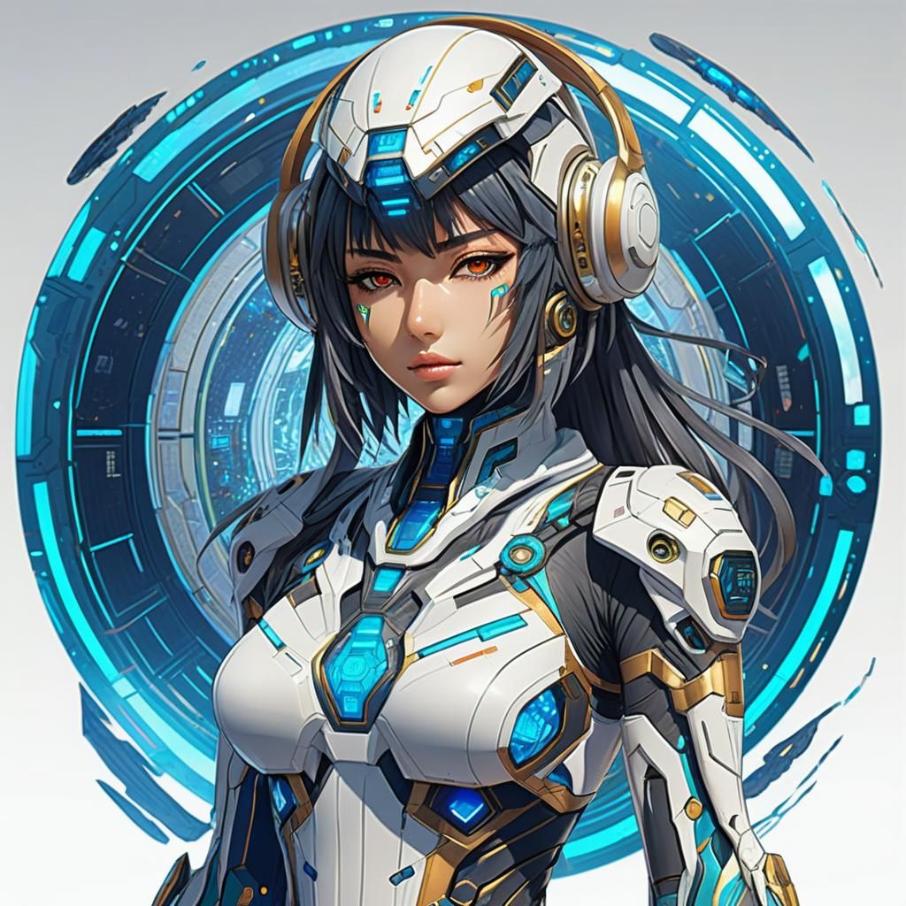 Futuristic Egyptian Anime Girl: Hyperdetailed Drawing
